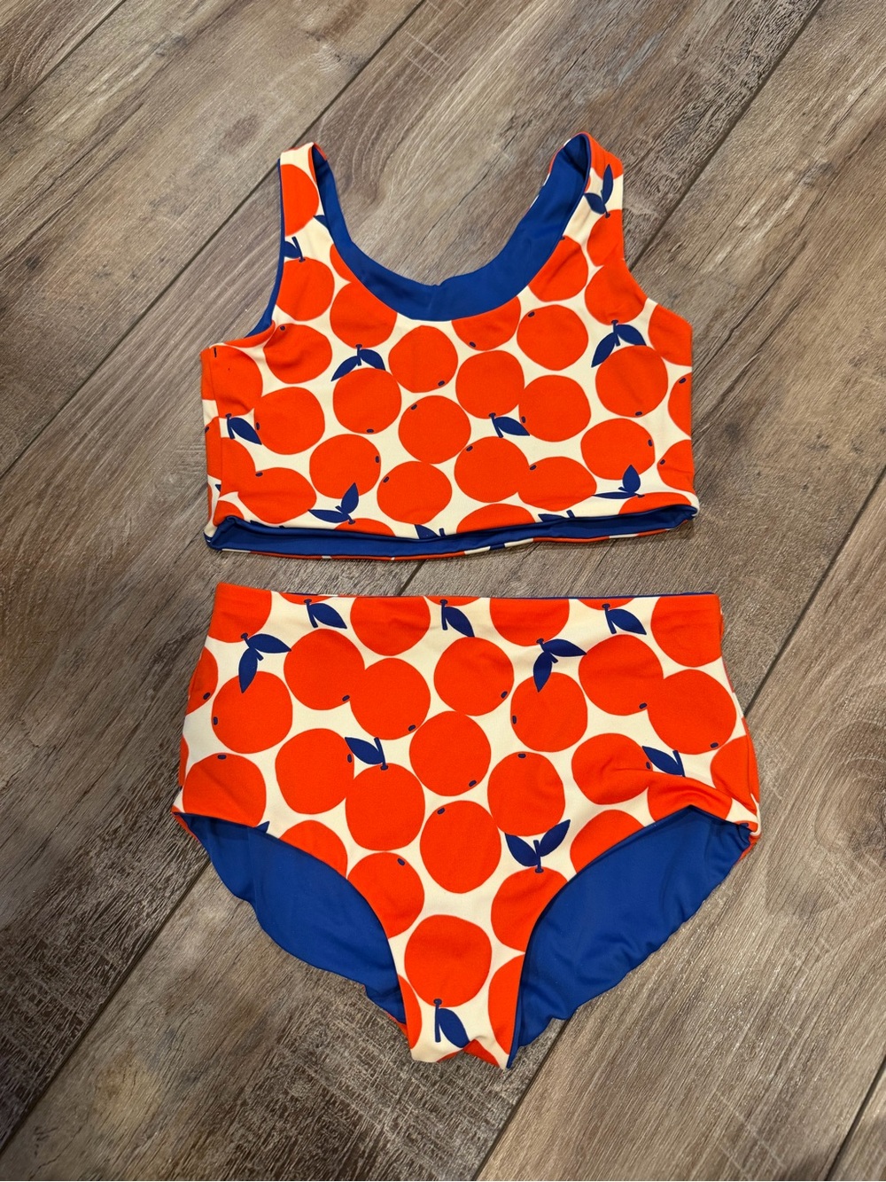 Hanna Andersson Reversible Orange π/Blue Bikini Set Size 6-7 - Picture 4 of 6
